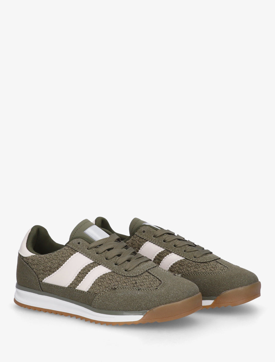 Sneakers à empiècement effet maille et détails contrastants - Kaki - 4