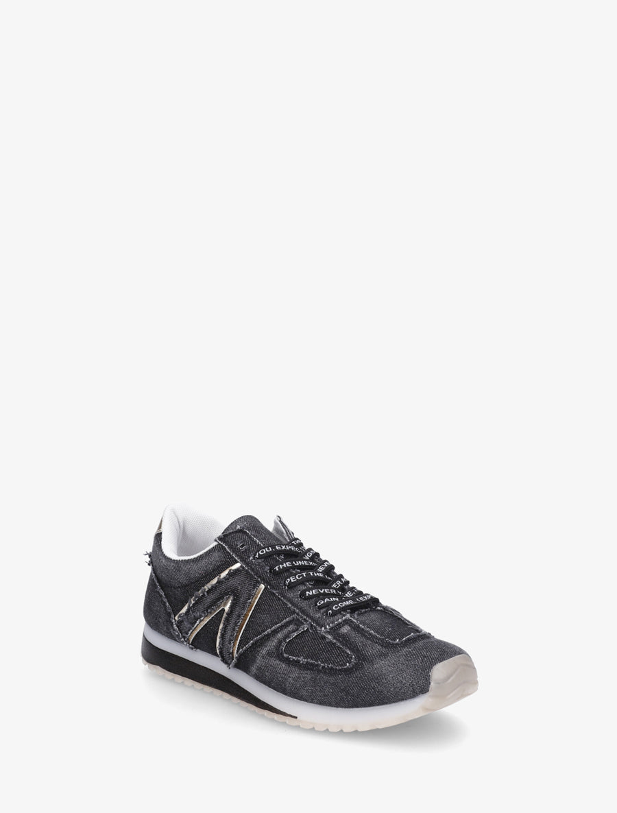 Sneakers en tissu à lacets floqués - Noir - 2