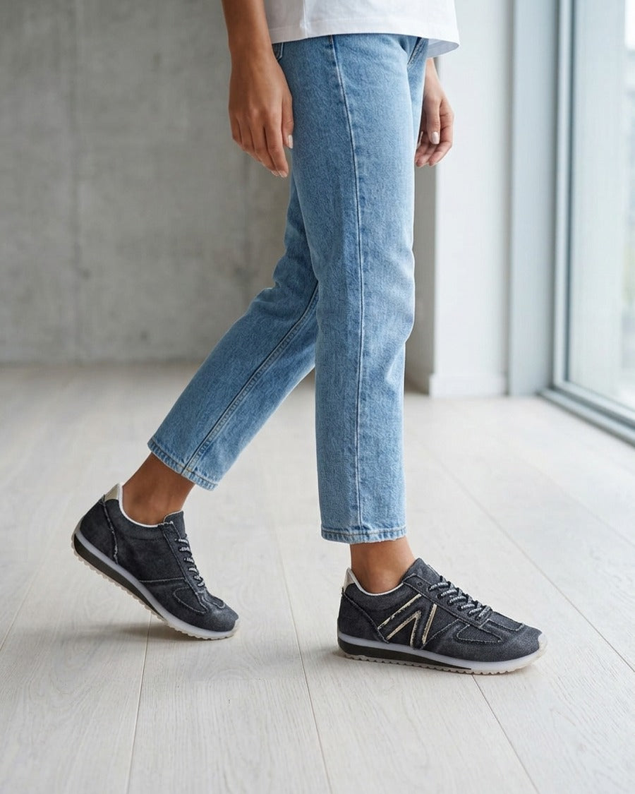 Sneakers en tissu à lacets floqués - Noir