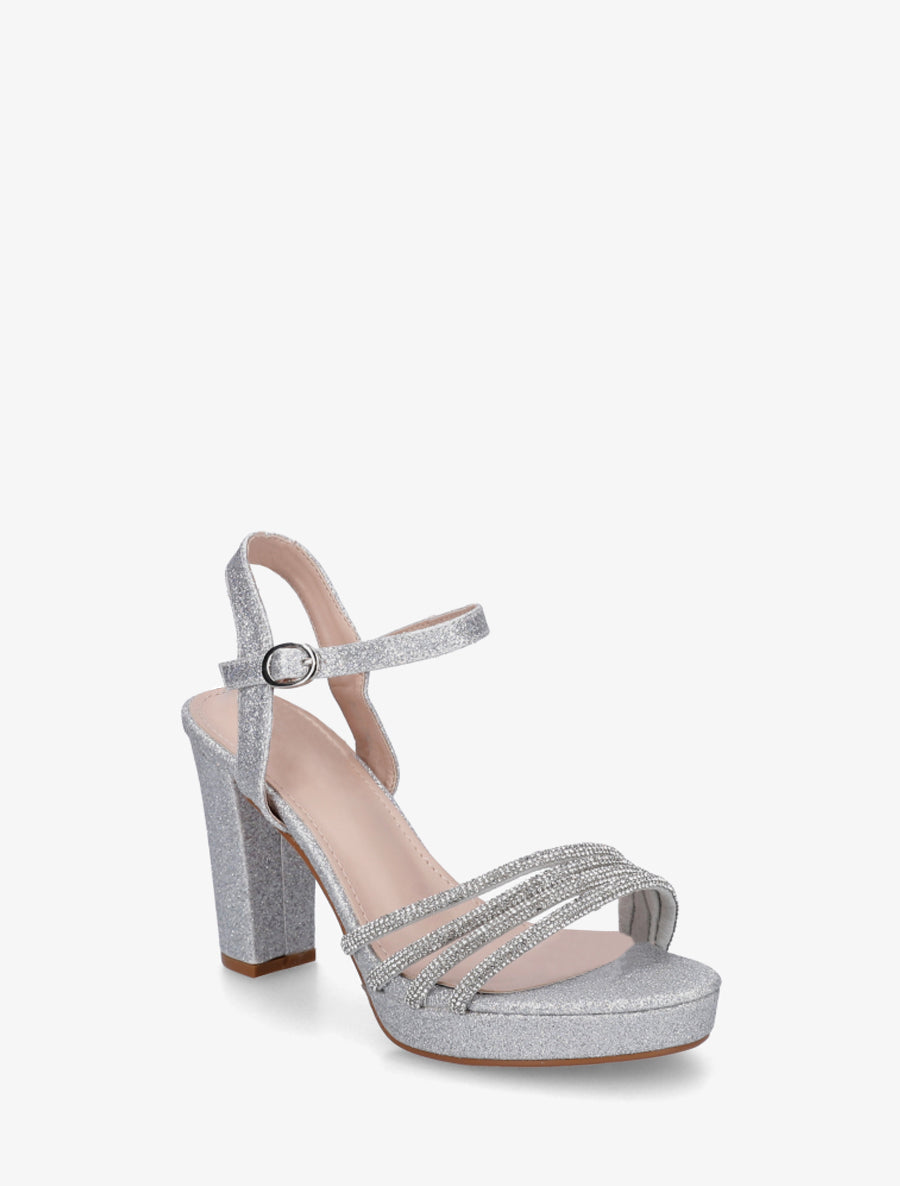 Sandales à talon et brides à strass - Argent - 2