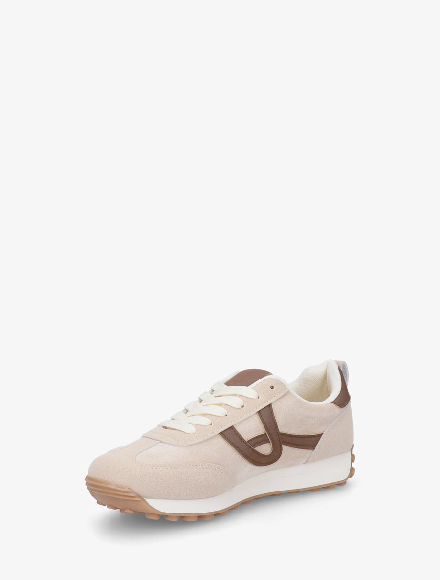 Sneakers en suédine à détails contrastants - Beige - 3
