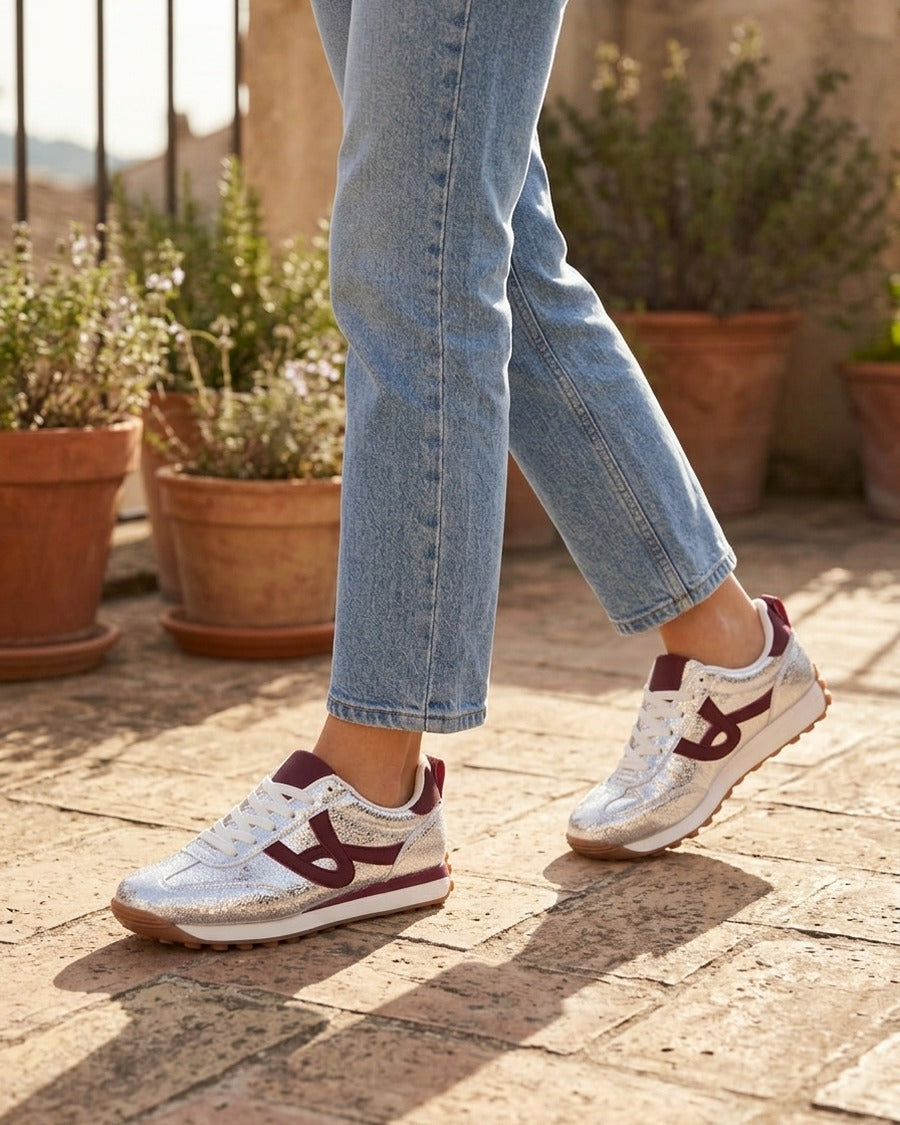 Sneakers irisées à détails contrastants - Argent