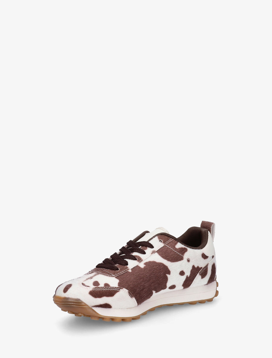Sneakers à imprimé vache et détails contrastants - Marron - 3