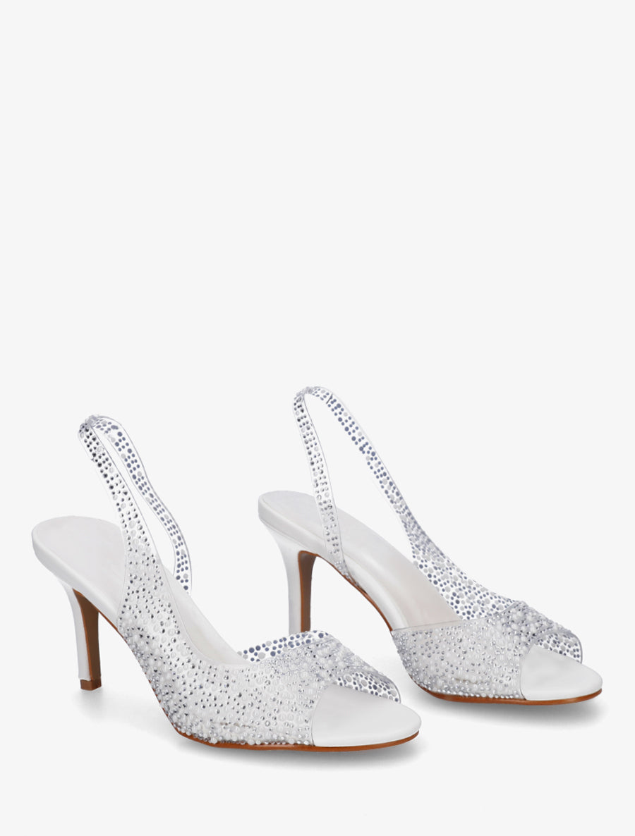 Sandales transparentes à bout ouvert avec perles - Blanc - 4