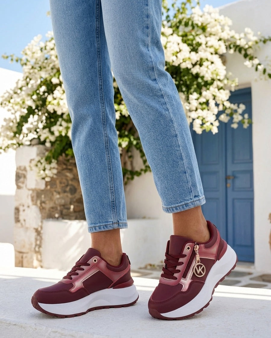 Baskets à zip et bijou métallique - Bordeaux