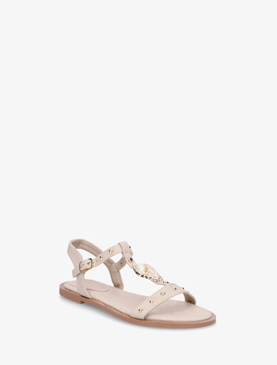 Sandales en suédine à empiècement bijou - Beige - 2