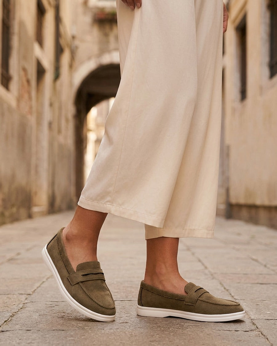 Mocassins unis en suédine - Kaki