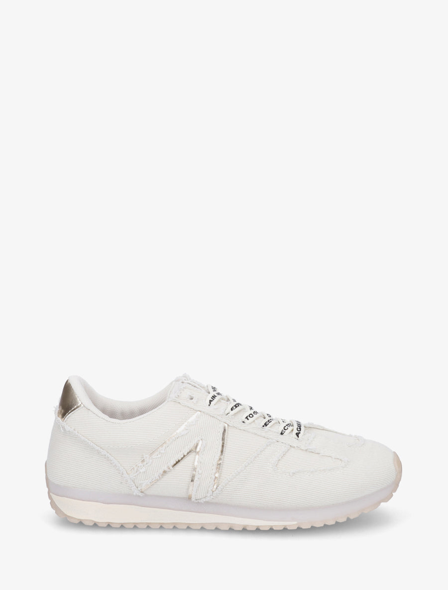 Sneakers en tissu à lacets floqués - Beige - 1