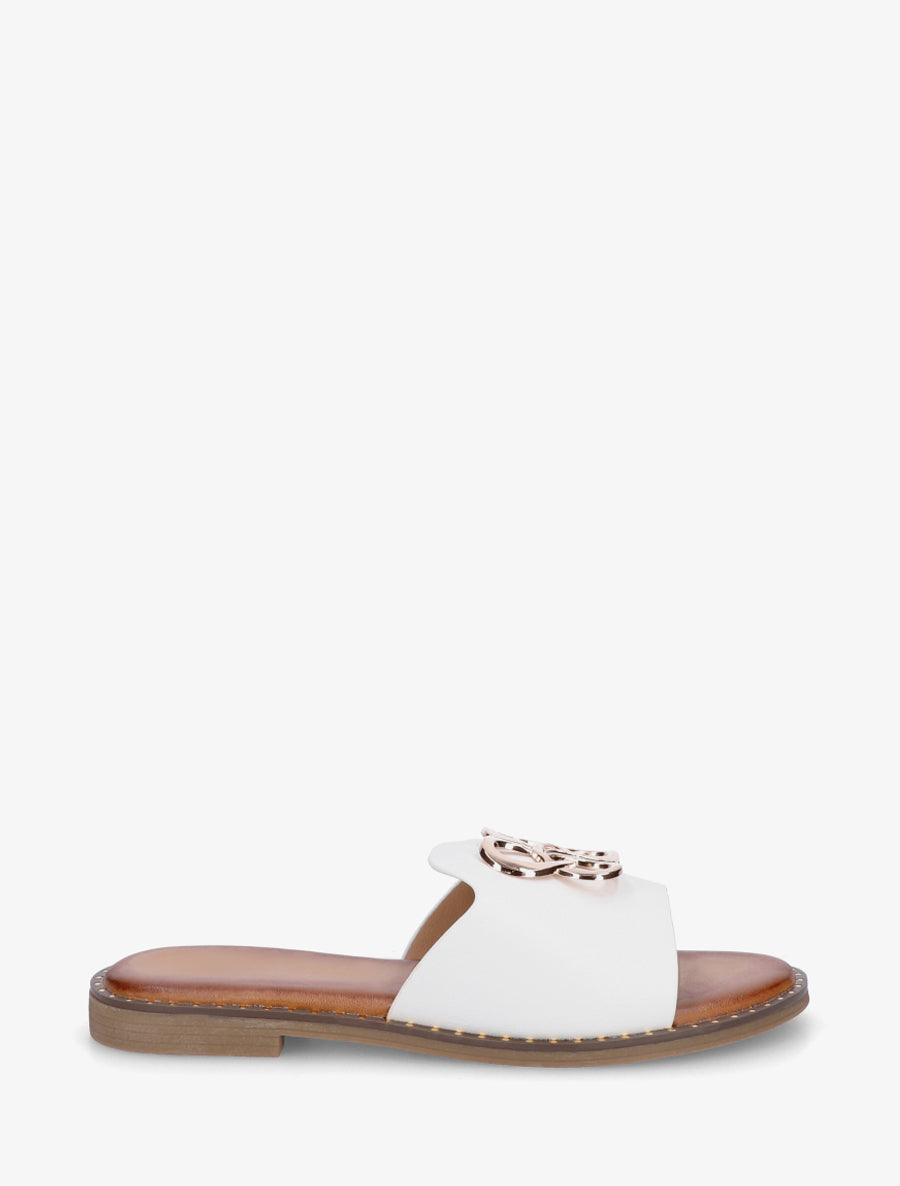 Mules plates à boucle fantaisie - Blanc - 1