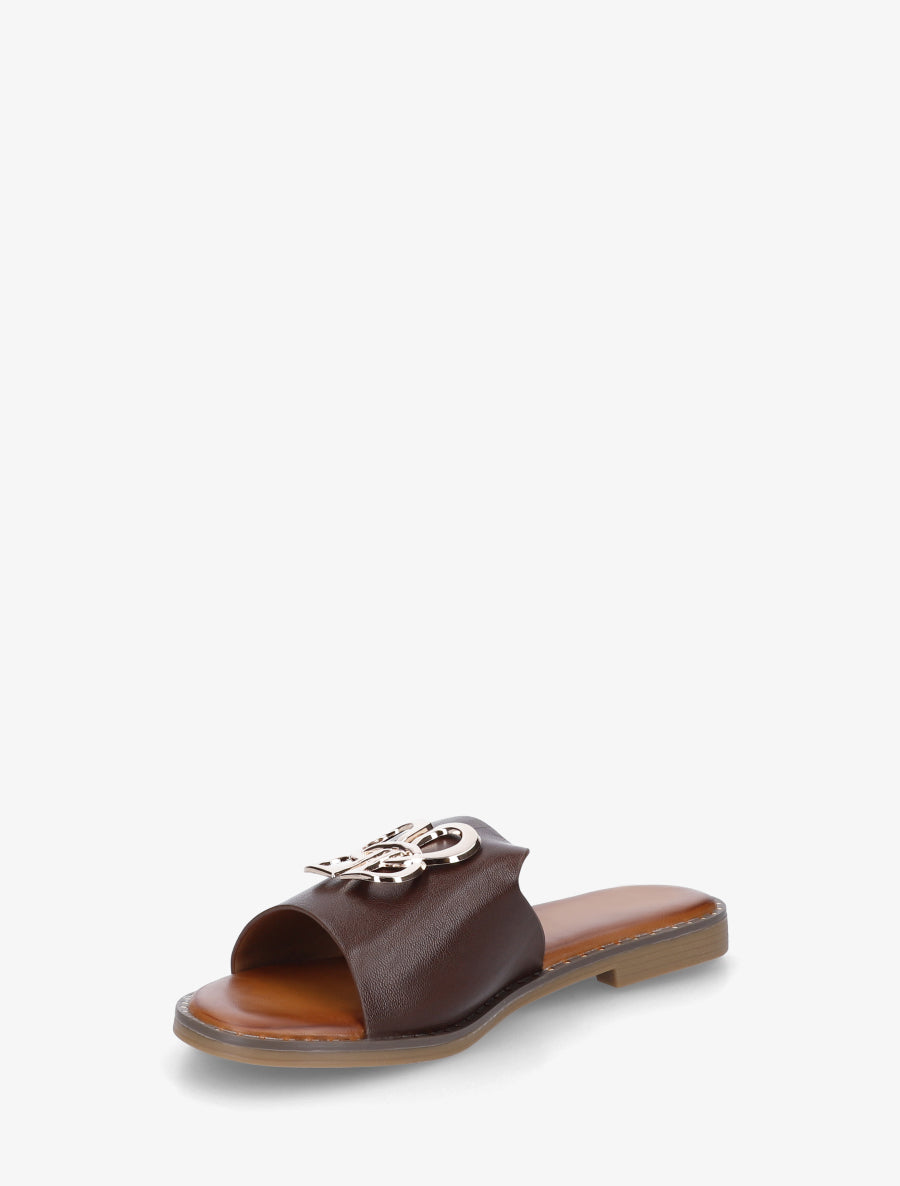 Mules plates à boucle fantaisie - Marron - 3