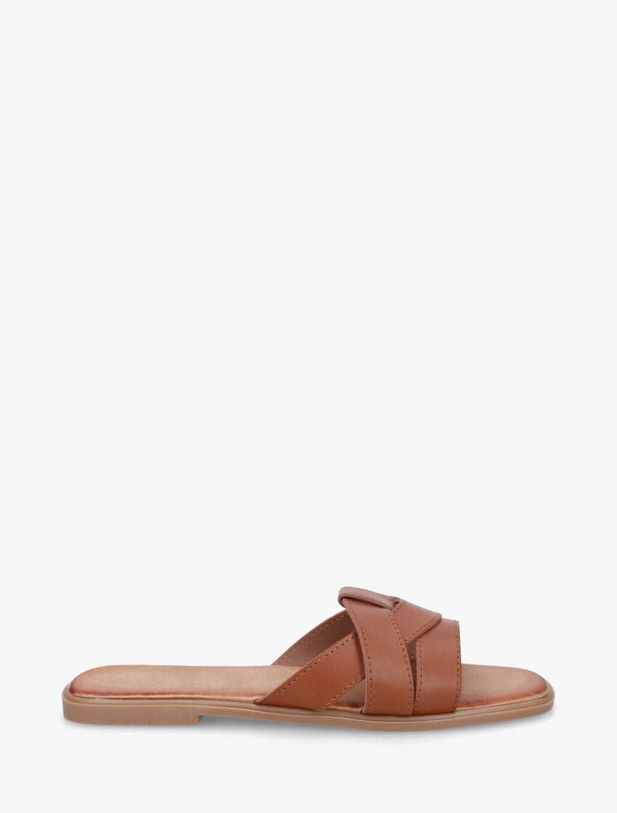 Mules plates à bride effet croisé - Marron - 1