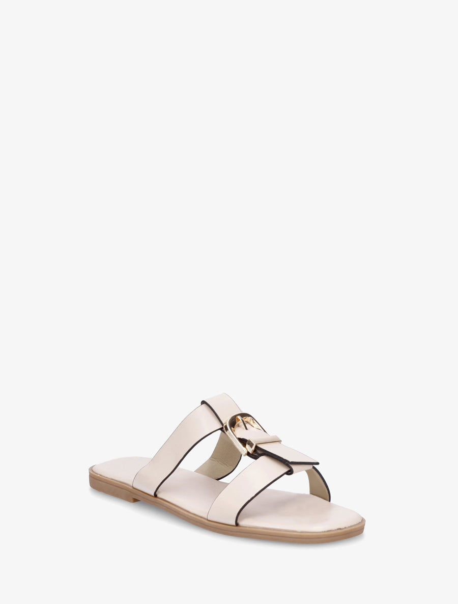 Nu-pieds en simili à boucle décorative - Beige - 2