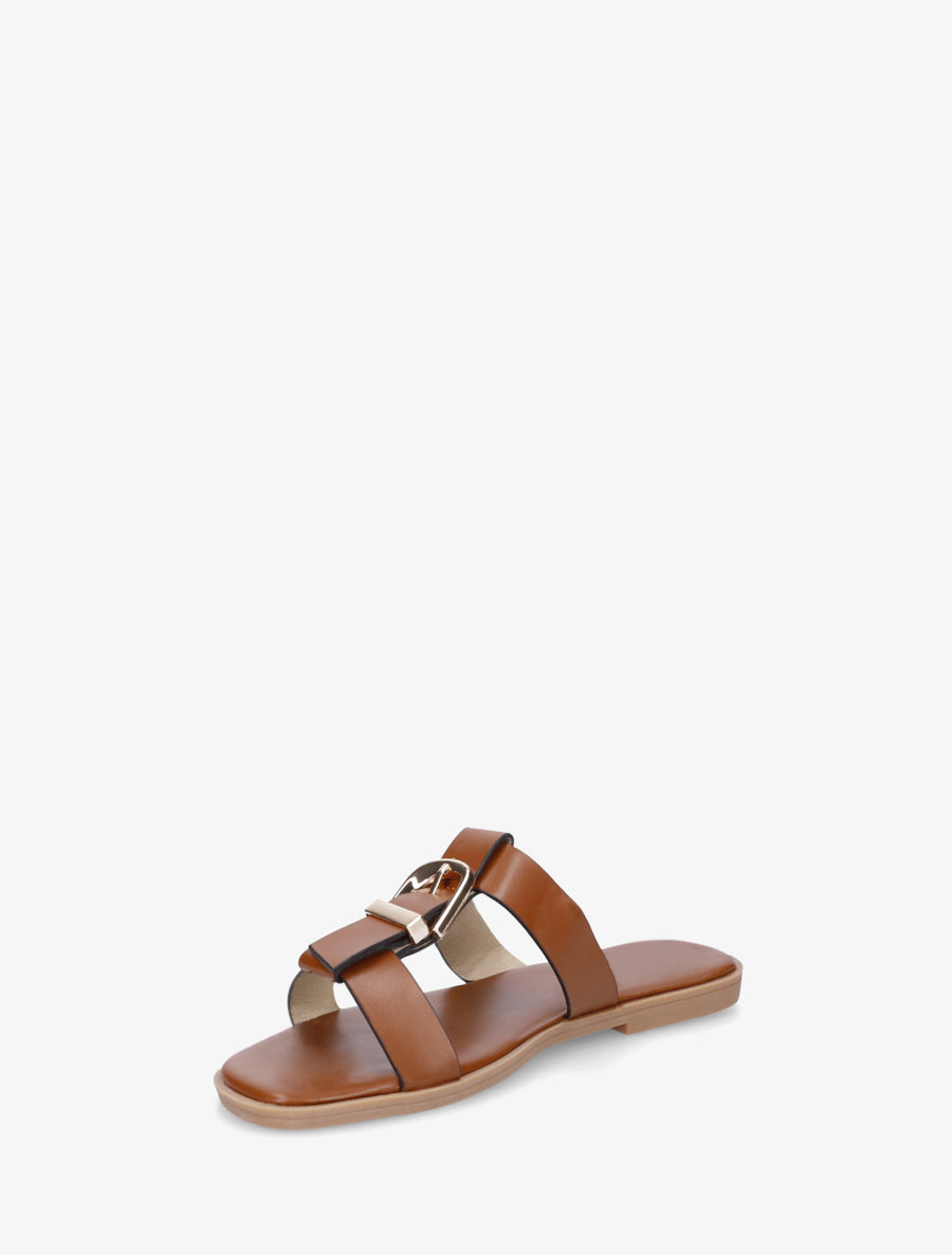 Nu-pieds en simili à boucle décorative - Camel - 3