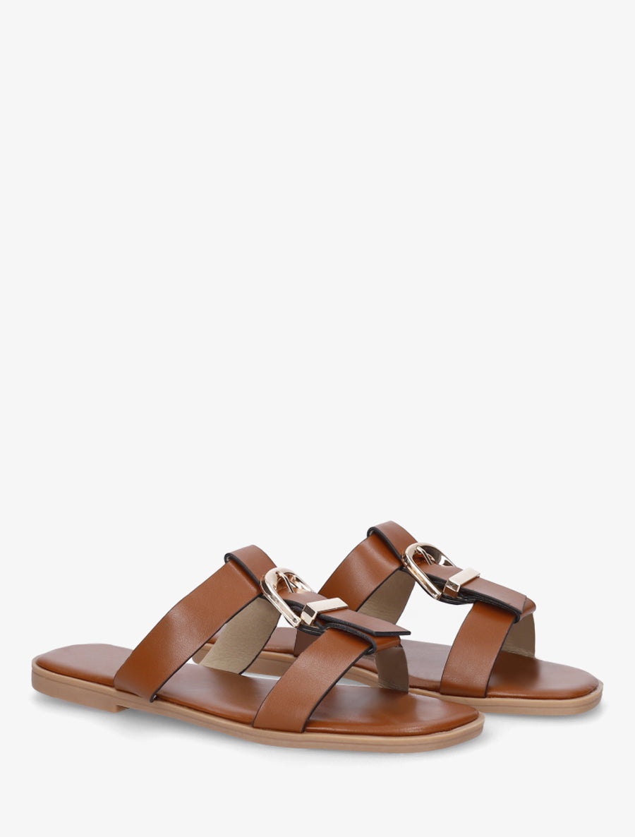 Nu-pieds en simili à boucle décorative - Camel - 4