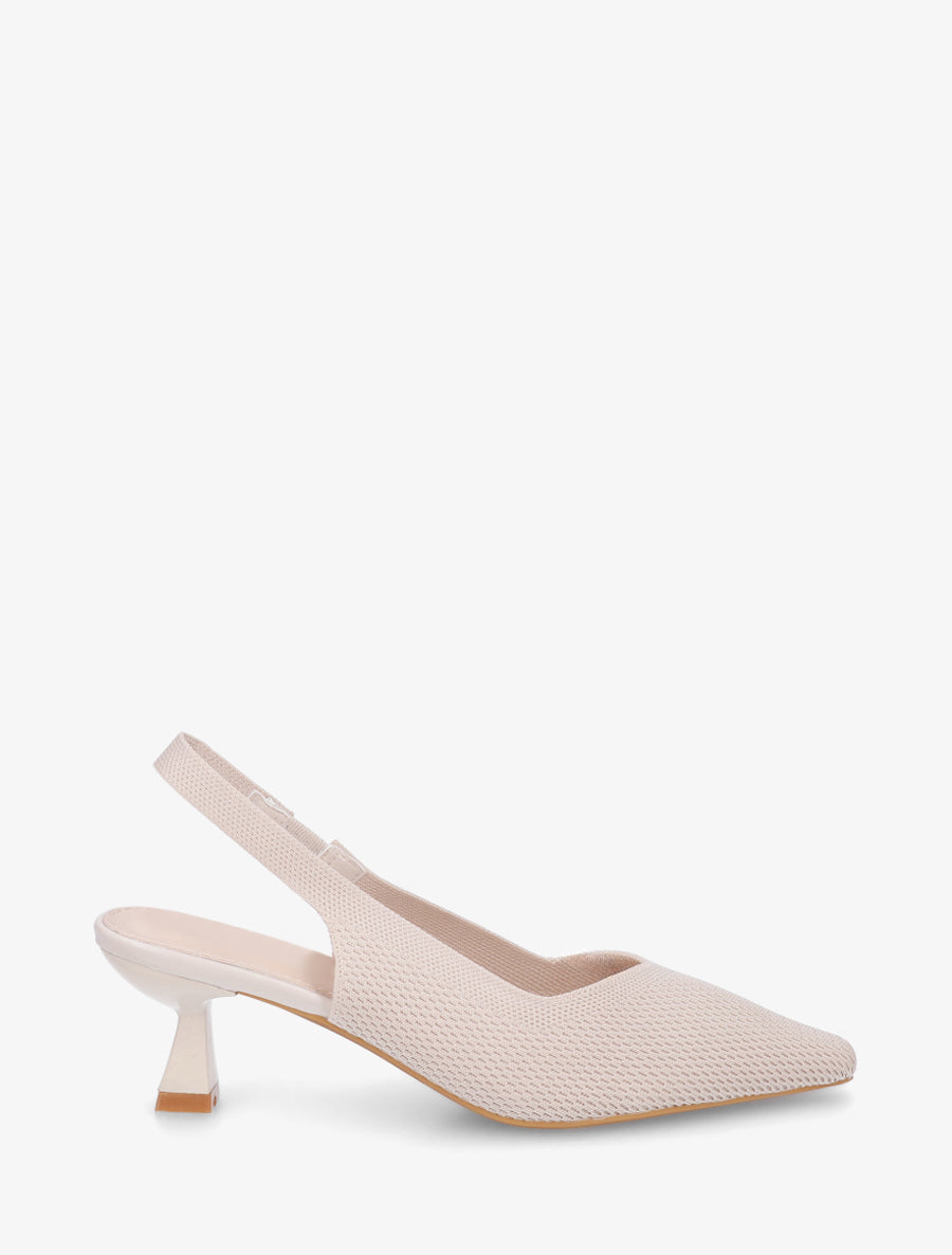 Escarpins en tissu à talon ouvert - Beige - 1