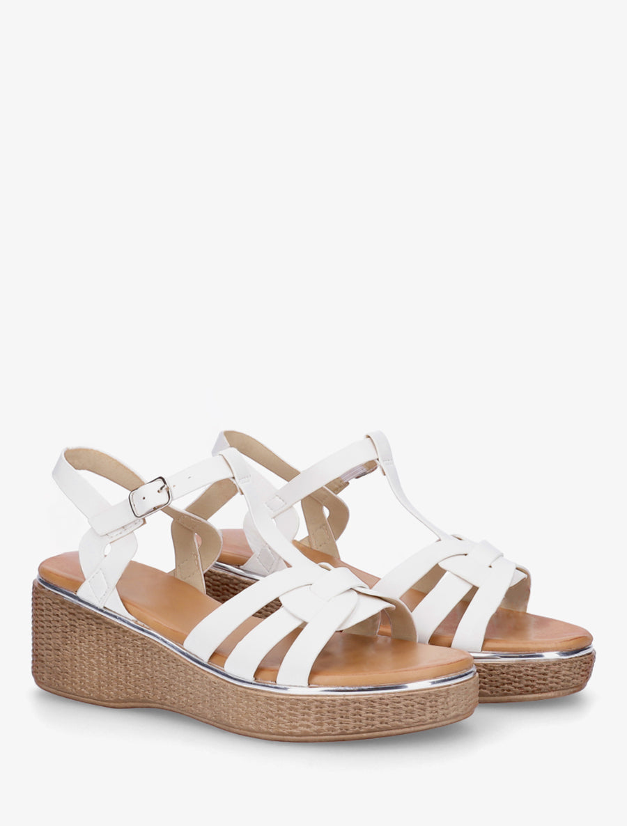 Sandales compensées style salomé - Blanc - 4