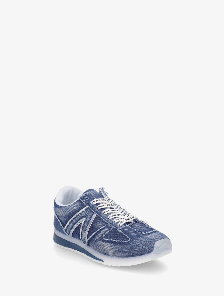 Sneakers en tissu à lacets floqués - Bleu - 2