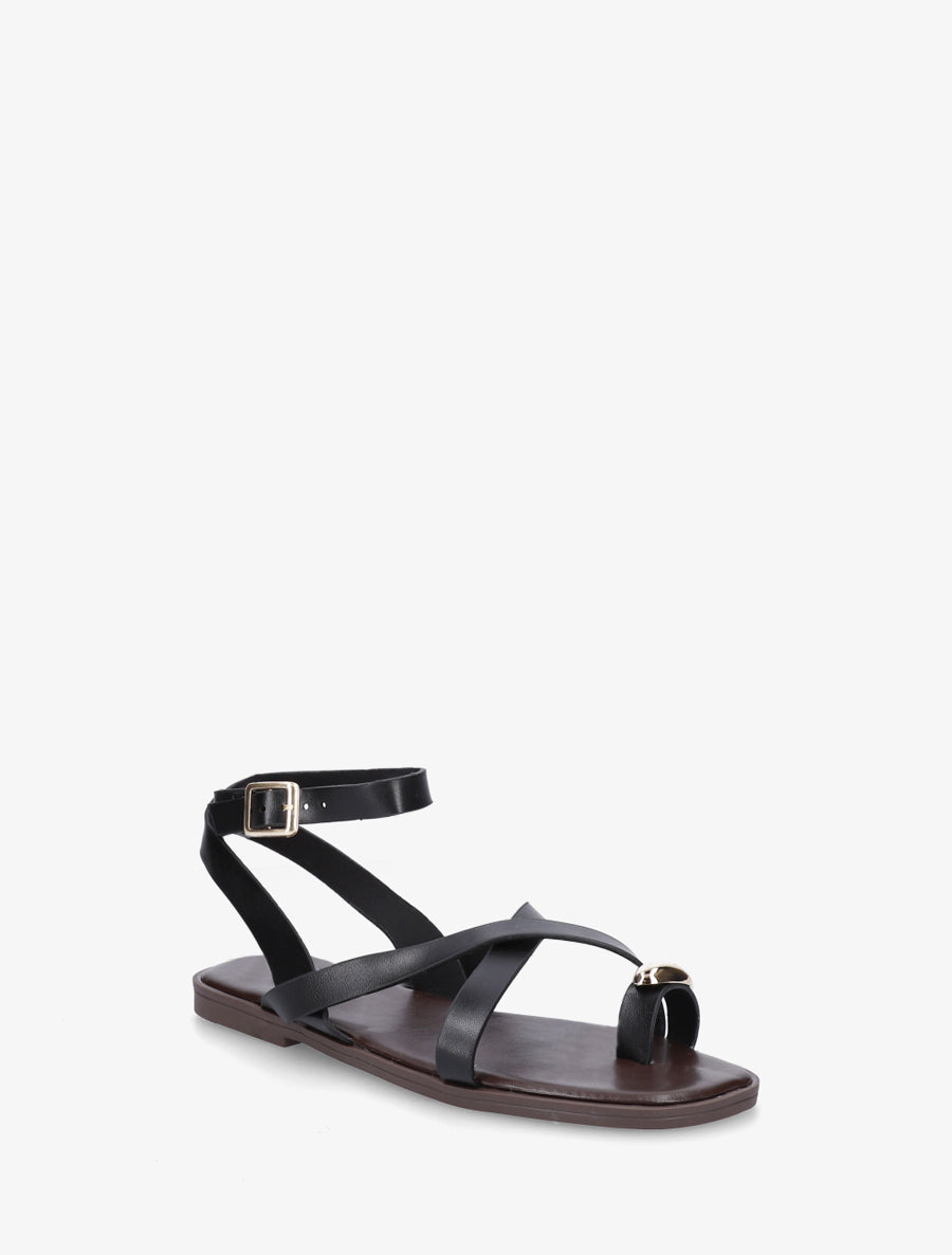 Nu-pieds à entredoigt et bijou métal - Noir - 2