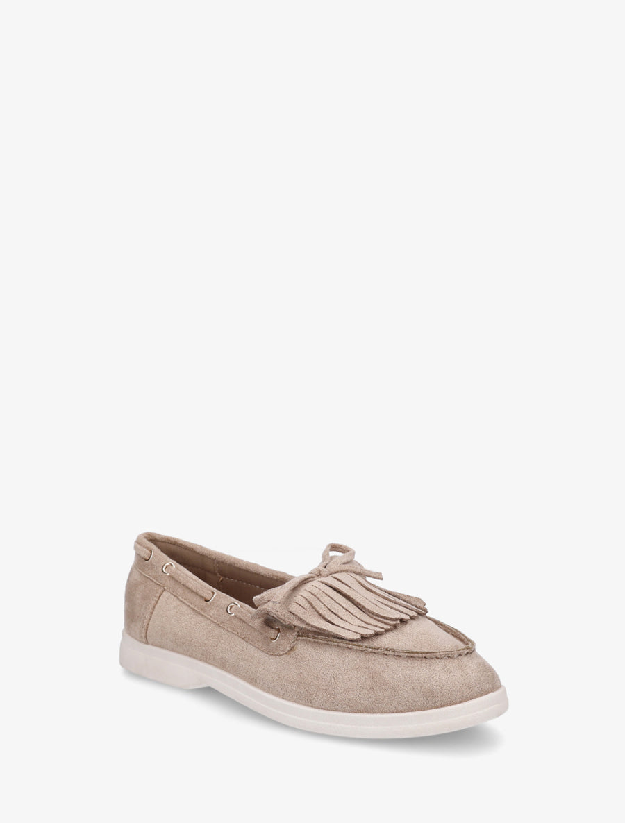 Mocassins en suédine à franges et noeud - Taupe - 2