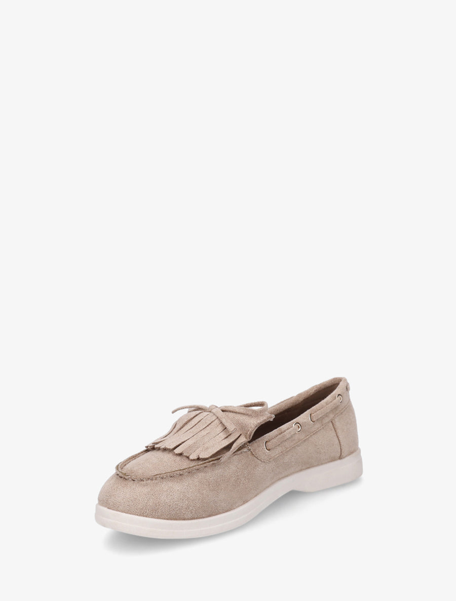 Mocassins en suédine à franges et noeud - Taupe - 3
