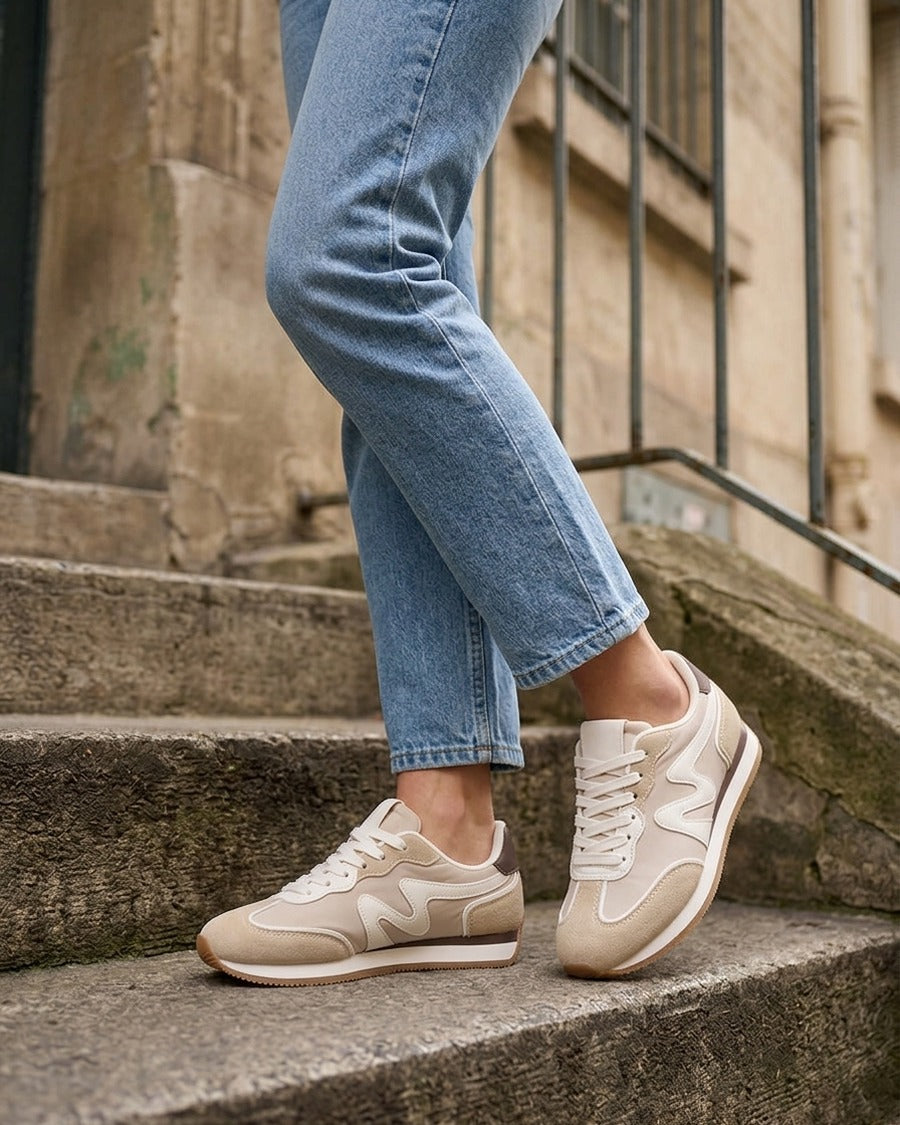Sneakers à empiècement nubuck - Beige