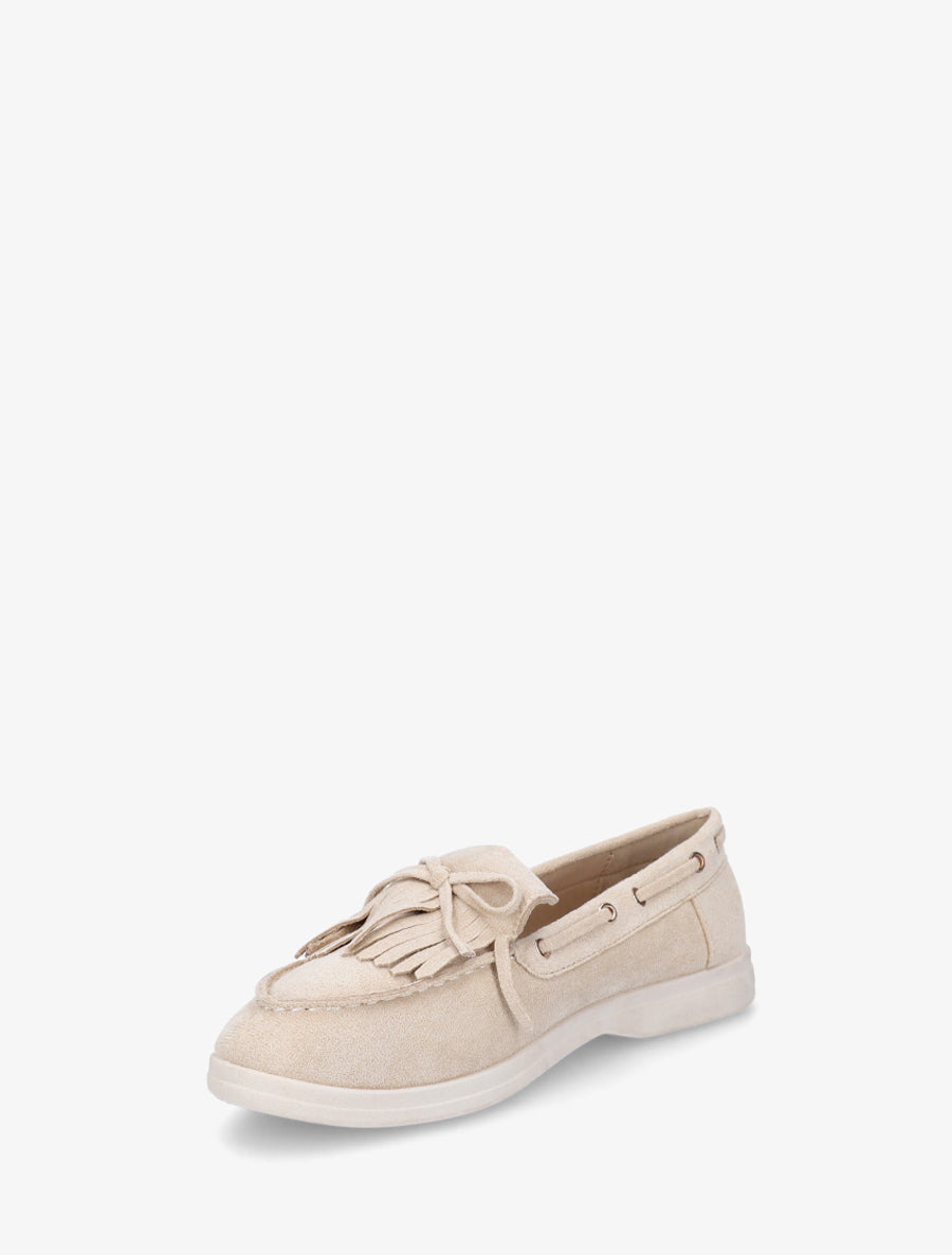 Mocassins en suédine à franges et noeud - Beige - 3