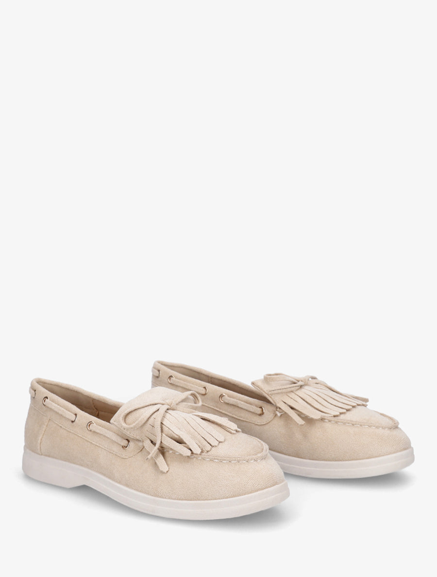 Mocassins en suédine à franges et noeud - Beige - 4