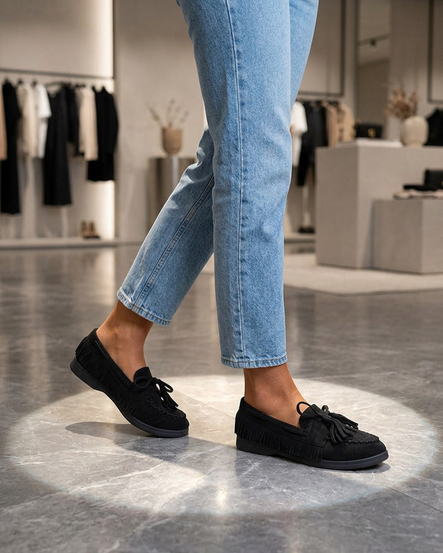 Mocassins en suédine à franges - Noir