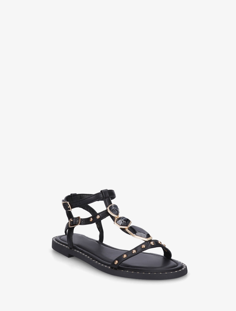 Nu-pieds en simili à empiècement pierres - Noir - 2