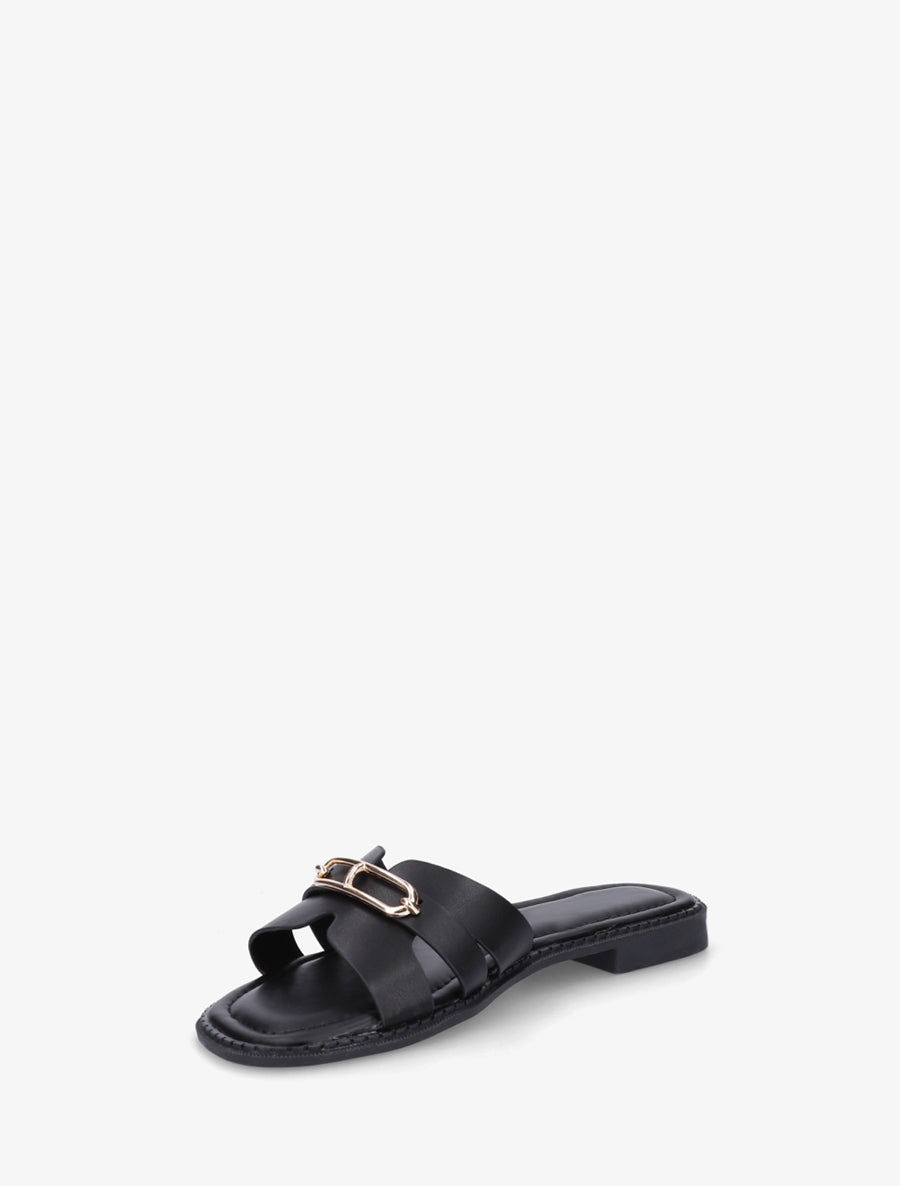 Claquettes en simili à empiècement métal - Noir - 3