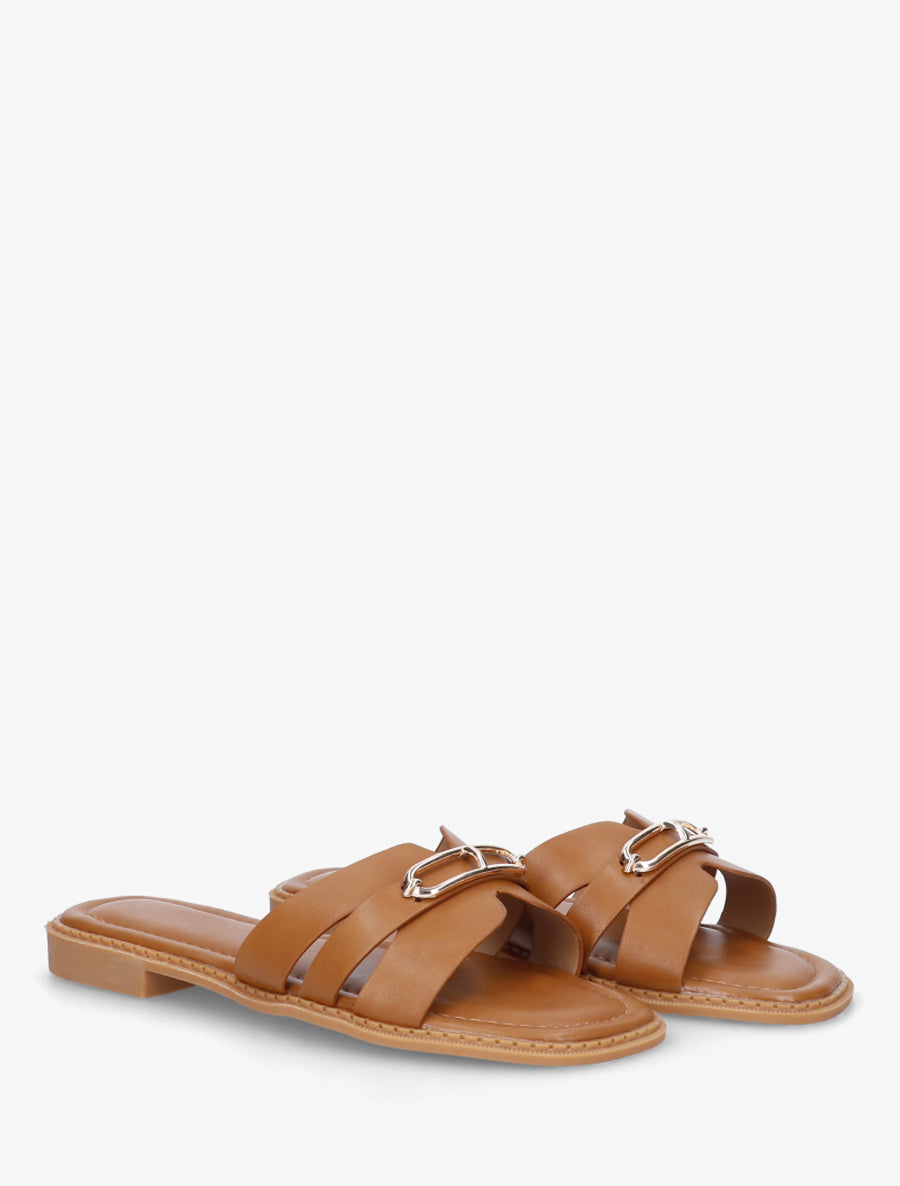 Claquettes en simili à empiècement métal - Camel - 4