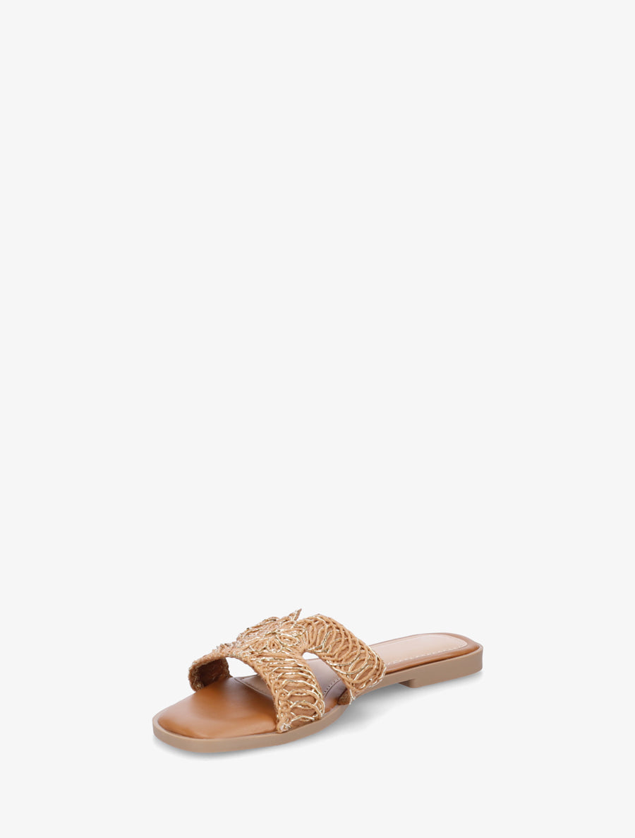 Claquettes en simili à détail irisé - Camel - 3