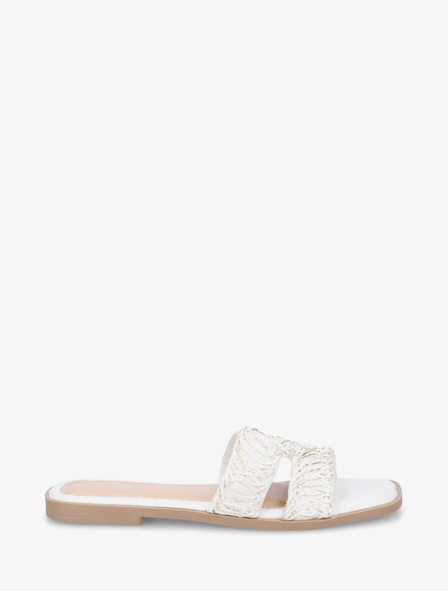 Claquettes en simili à détail irisé - Blanc - 1