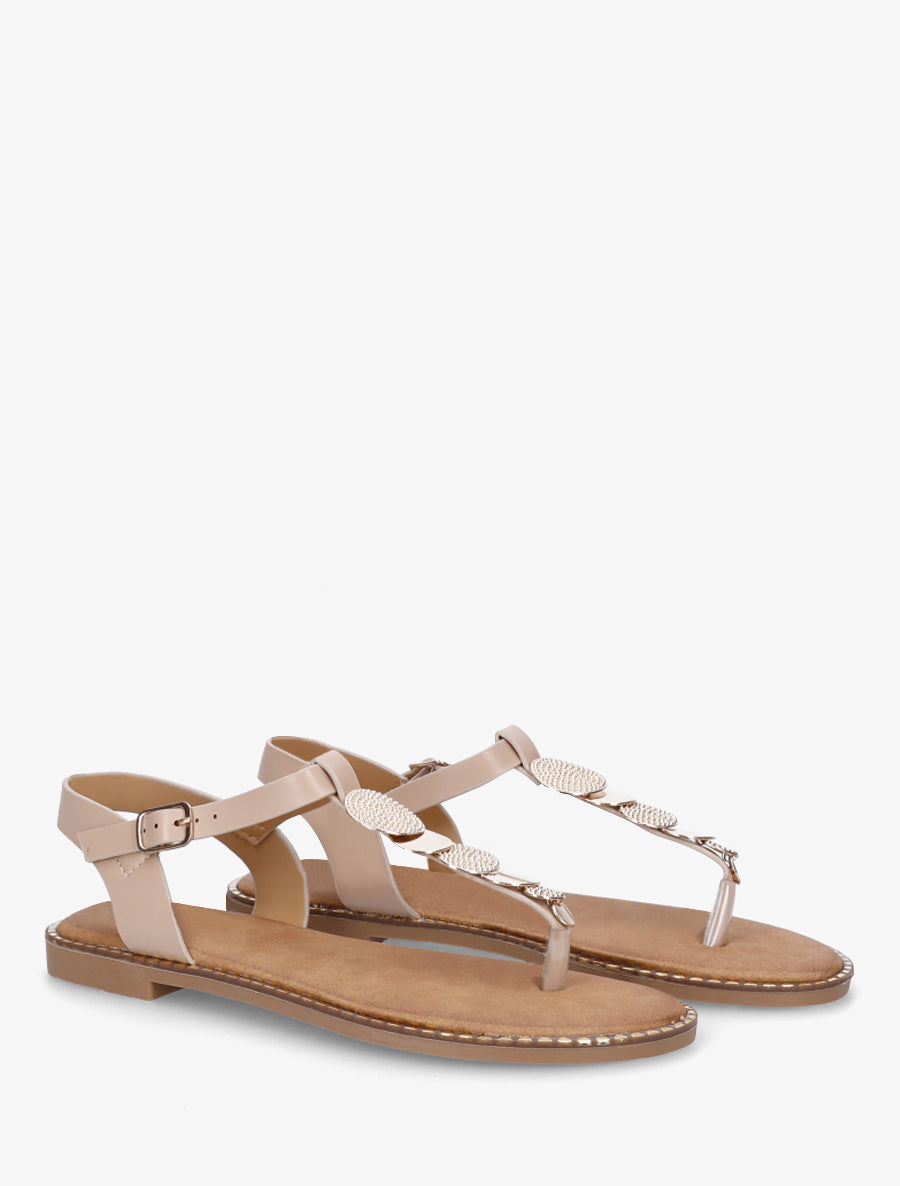 Nu-pieds à entredoigt et bijoux médailles - Taupe - 4