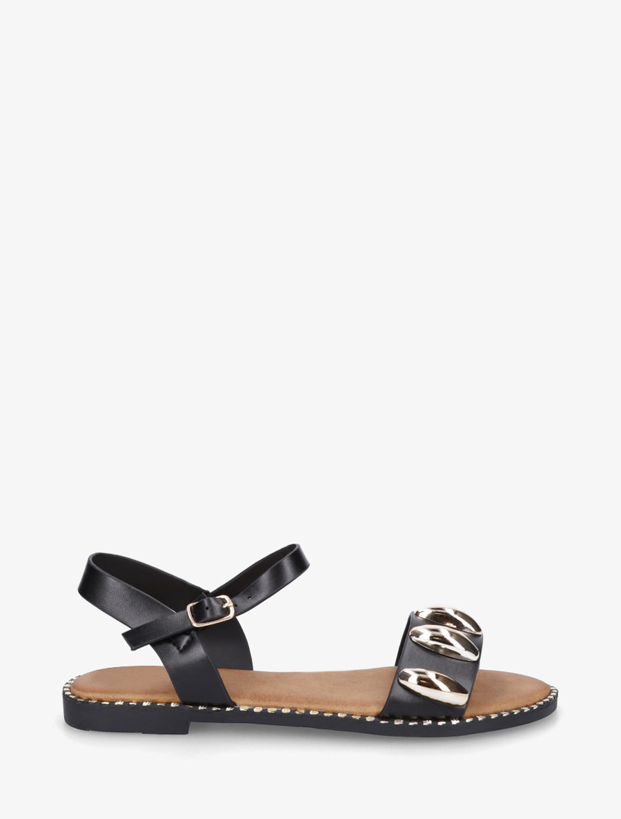 Nu-pieds en simili à bijoux ovales - Noir - 1