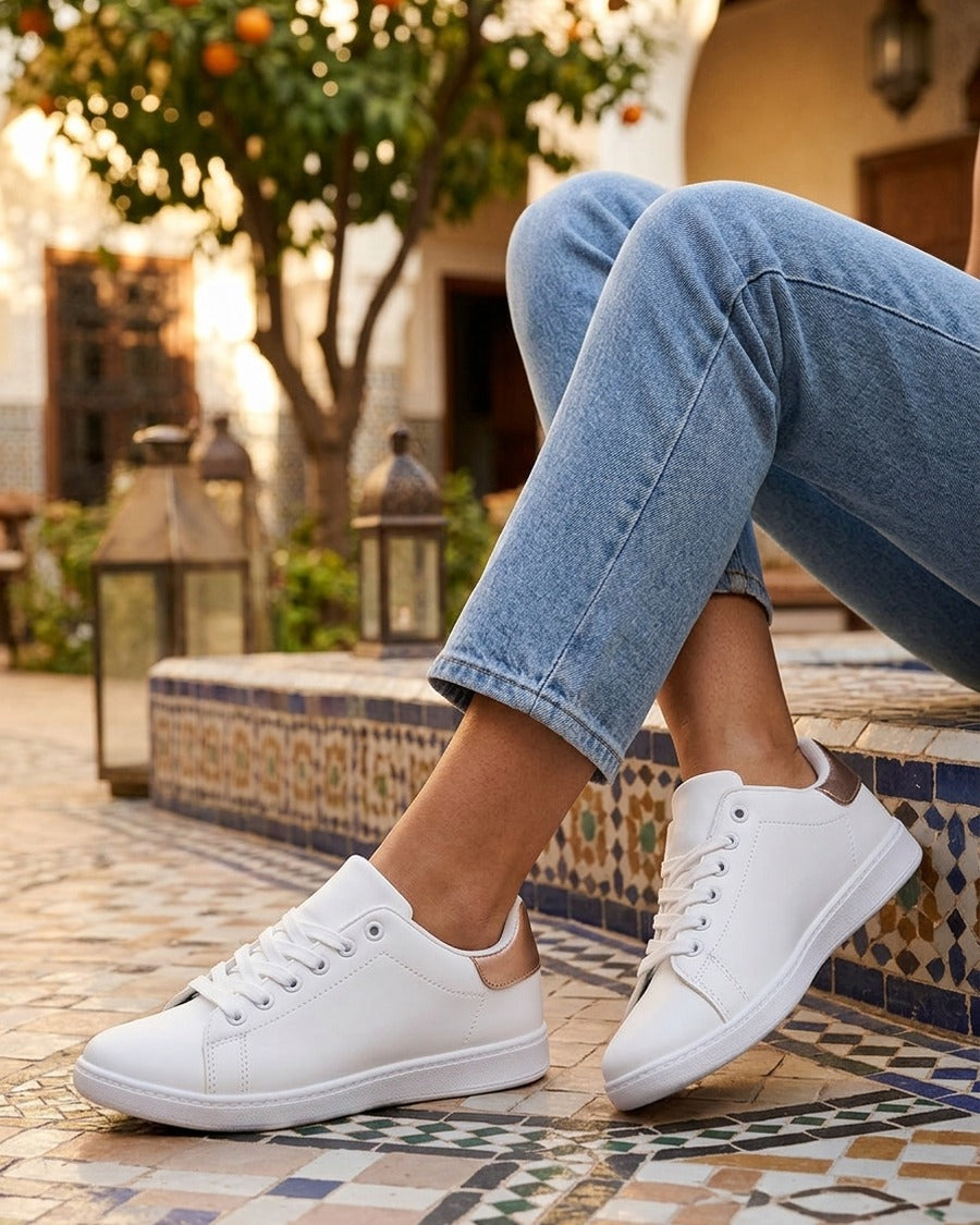 Sneakers basiques en simili - Doré rose
