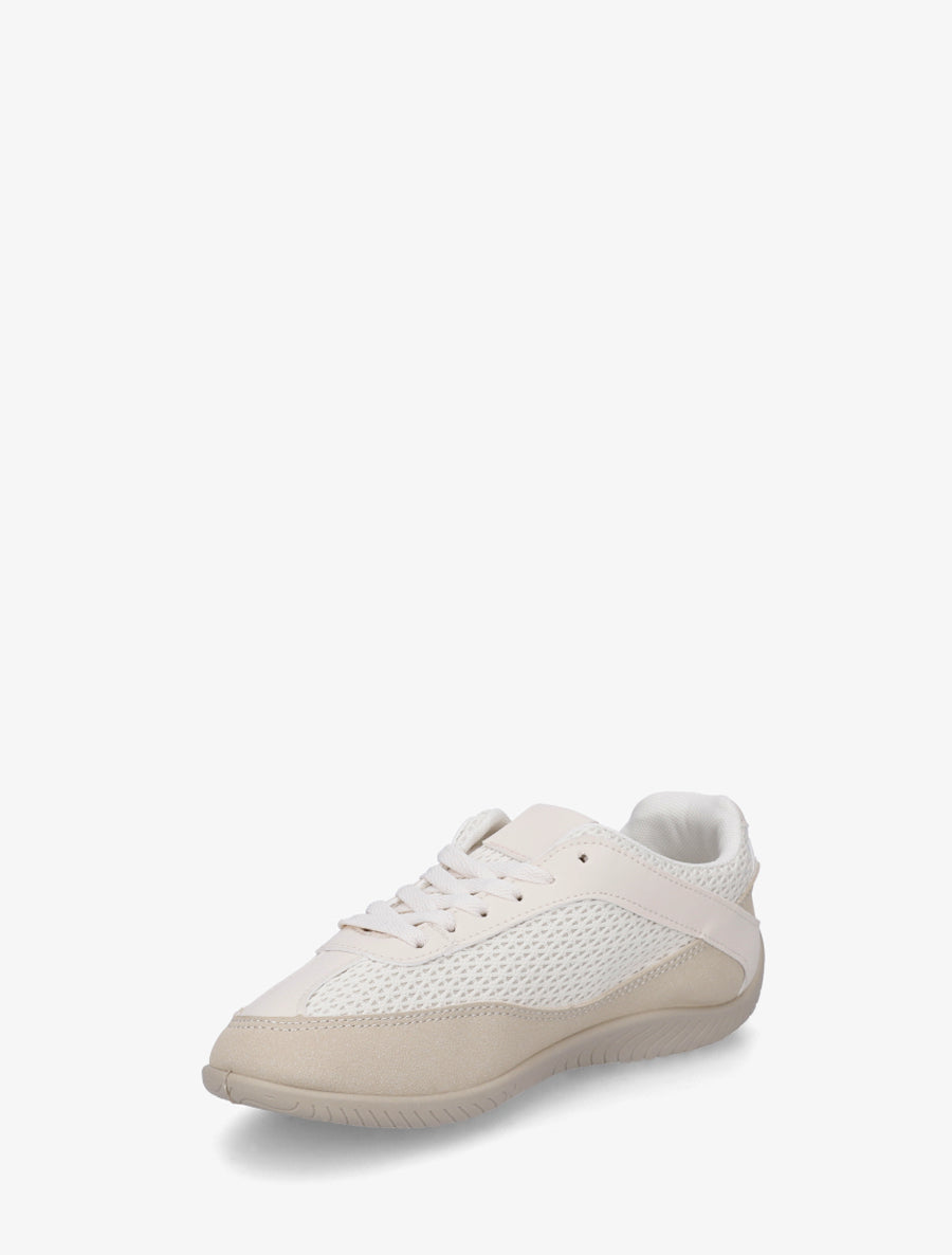 Sneakers en simili et toile - Beige - 3