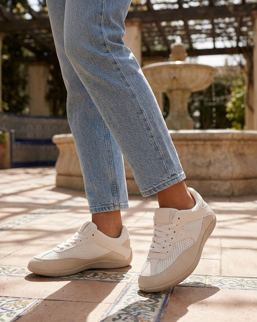 Sneakers en simili et toile - Beige