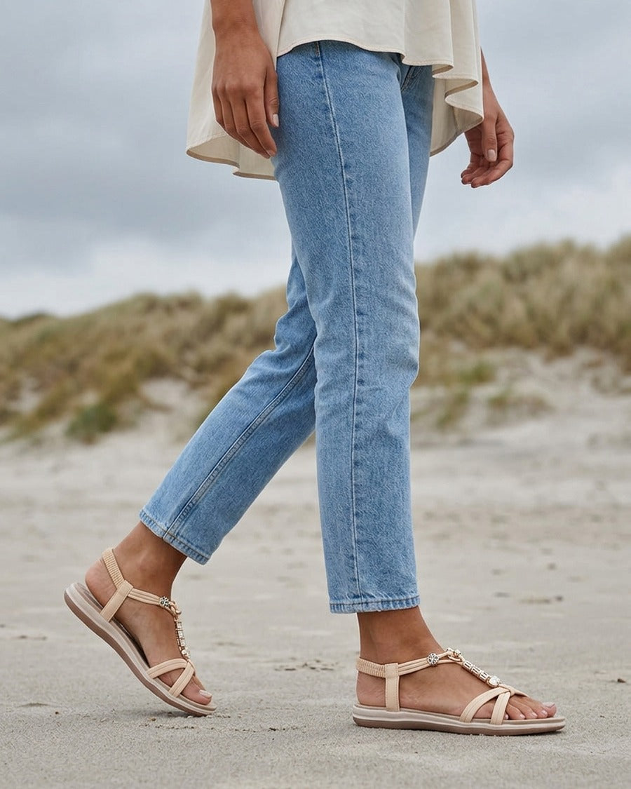 Nu-pieds à empiècement bijoux - Rose saumon