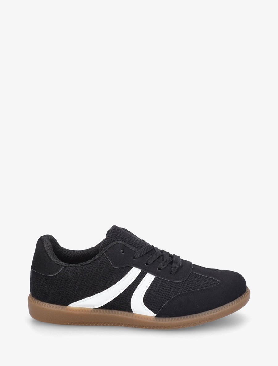 Sneakers bi-matière à semelle caoutchouc - Noir - 1