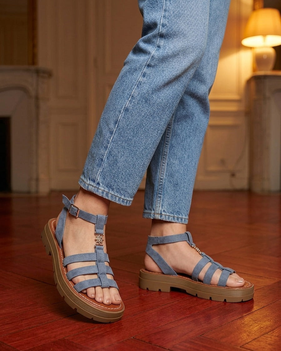 Sandales style spartiates en suédine - Bleu