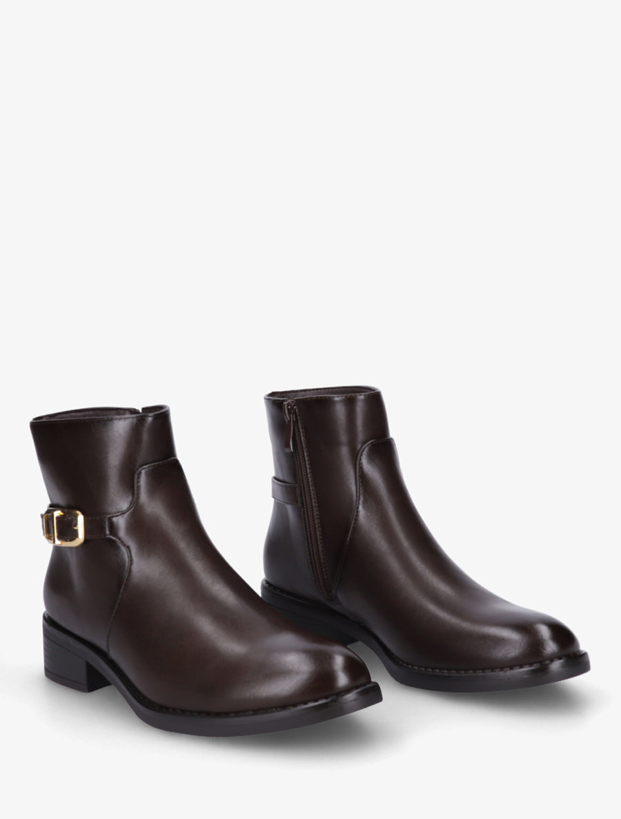 Bottines en simili à boucle métallique - Chocolat - 4