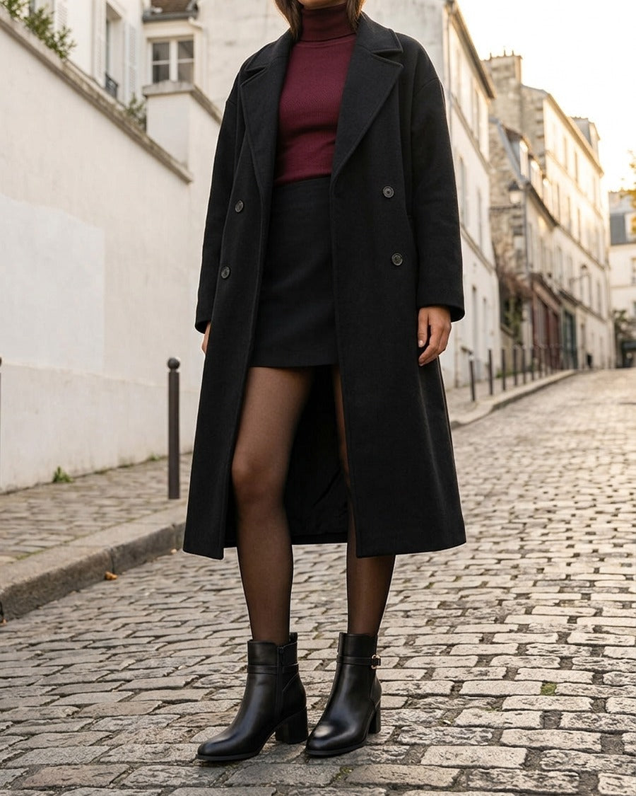 Bottines en simili à cheville élastiquée - Noir