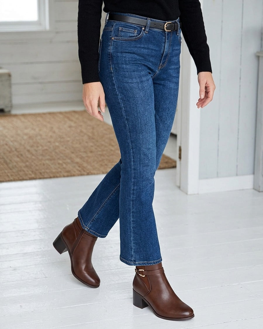 Bottines en simili à cheville élastiquée - Marron