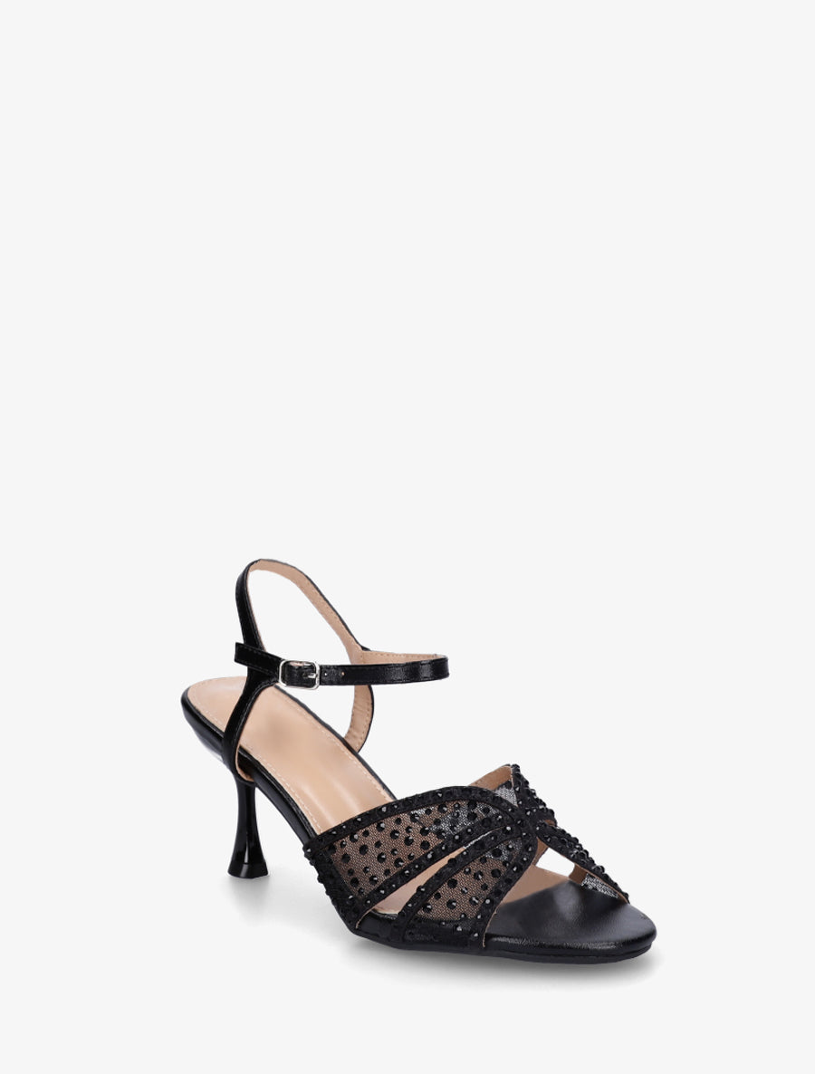 Sandales strassées et talon aiguille - Noir - 2