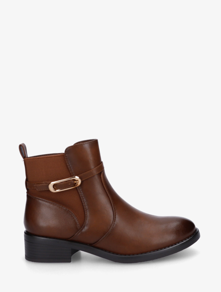Bottines élastiquées en simili à boucle - Camel - 1