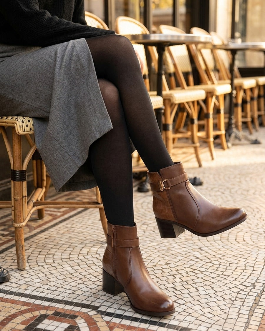 Bottines à contrefort effet croco - Camel