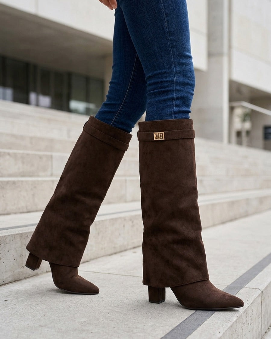 Bottes en suédine à revers - Marron