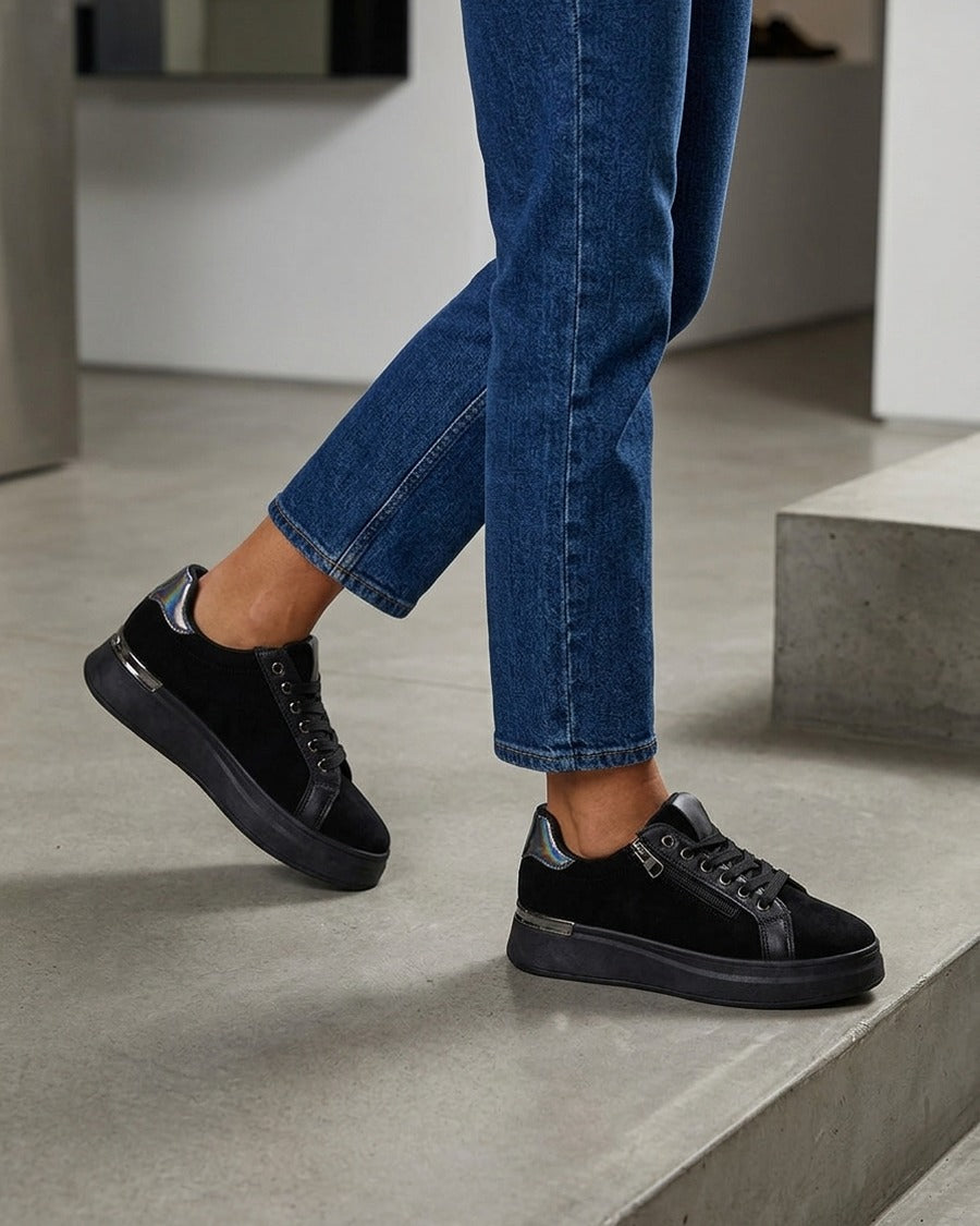 Sneakers en suédine à semelle épaisse - Noir