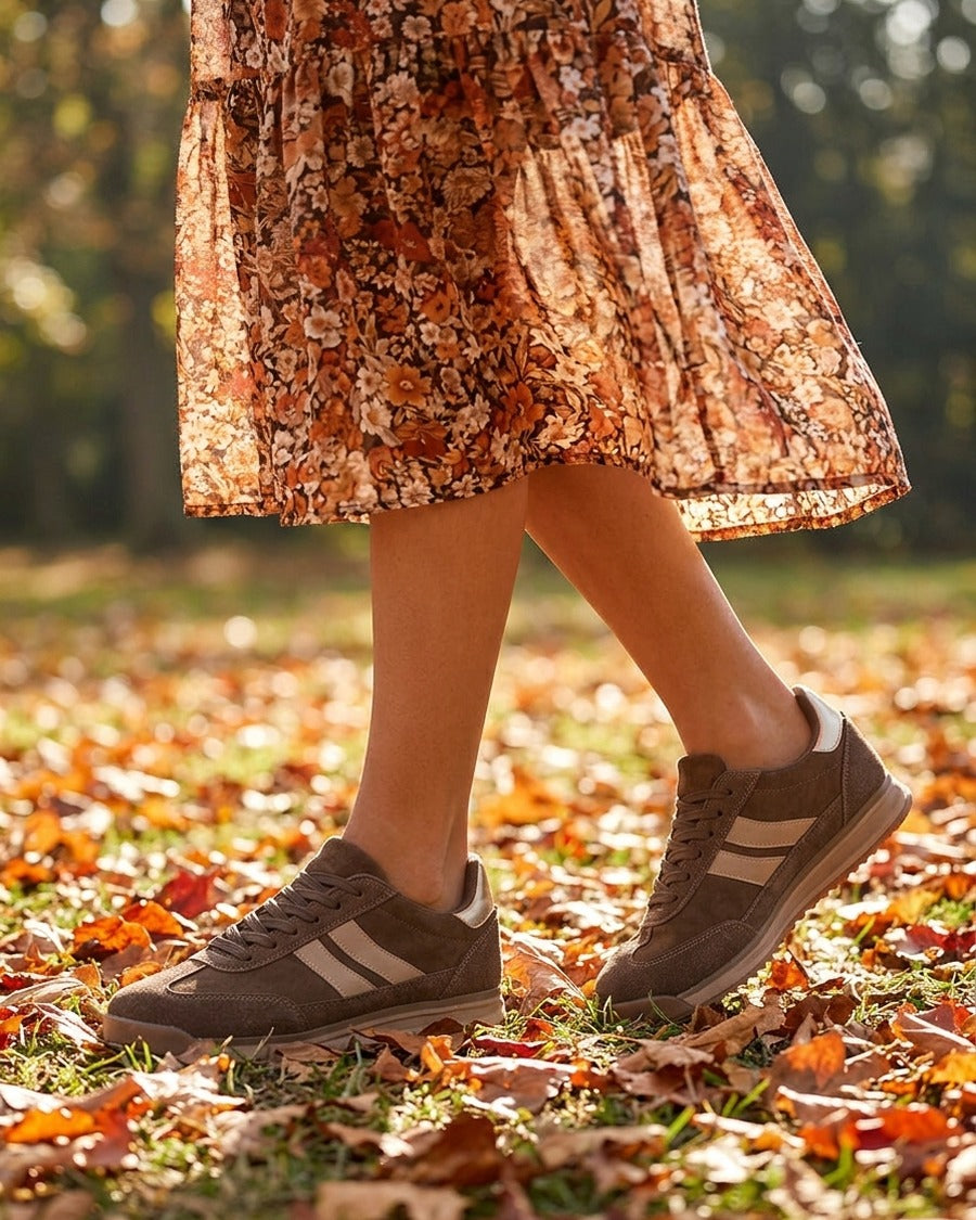Sneakers en suédine et effet nubuck - Kaki